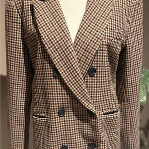 Astr Brown Checkered Double-Breasted Blazer, Size L